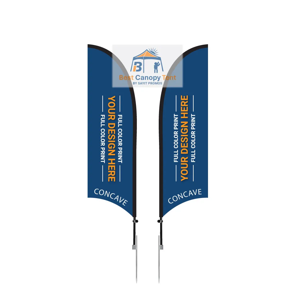 Feather flag with spike base and concave shape