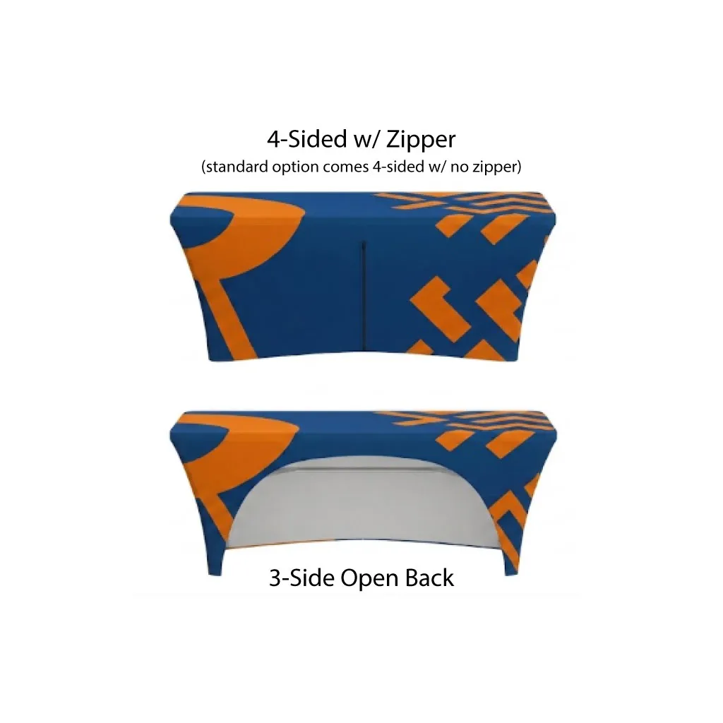 6 foot stretch table cover backside with zipper and or open back